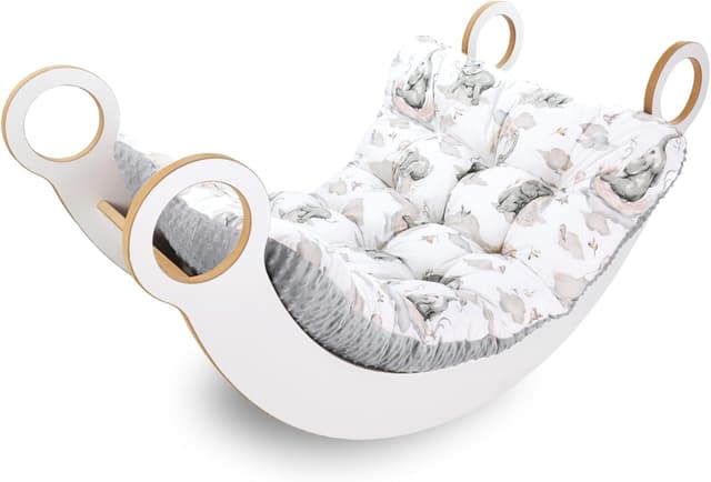 Detalle 2 de Totsy Baby Krabbeldecke für Baby-Kissen (70x110 cm) für Kletterbogen & Montessori-Spielbogen – Elefanten hellgrau