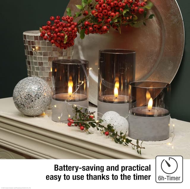 Detalle 2 de Hellum candele LED con timer grigio, set da 3 (10/12,5/15 x 8 cm, HxØ) 151992