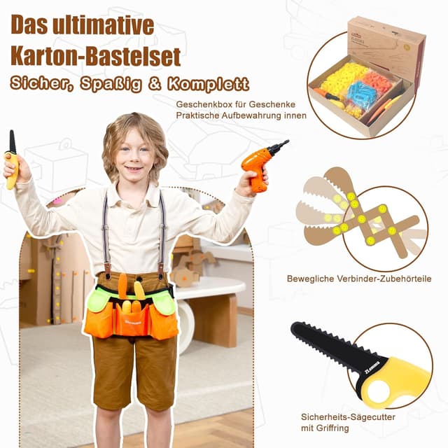 Detalle de ZLemma Karton-Baukasten mit Werkzeugen (401-teilig) ab 6 Jahren – 3D-STEM Bastelset mit Sicherheitsringen