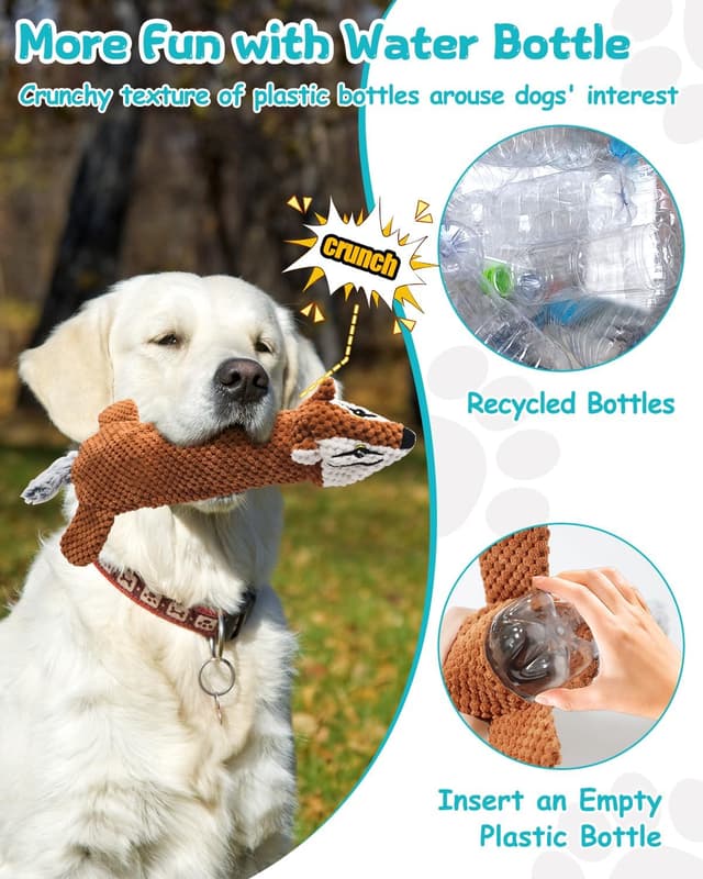 Detalle de TONGKTAI 2-in-1 squeaky dog toy with crinkle paper and reusable bottle insert for small, medium and large breeds
