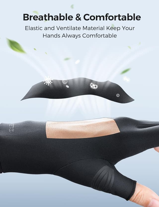 Detalle de FREETOO Kupfer Arthritis Handschuhe (M) – fingerlose Kompressionshandschuhe mit Kupfer-Gefüge