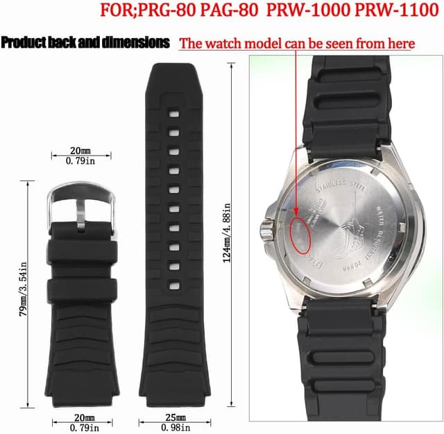 Detalle de Silikon-Ersatzgurt für Casio-Uhren (PRG-80, PAG-80, PRW-1000, PRW-1100) – Sport wasserdicht