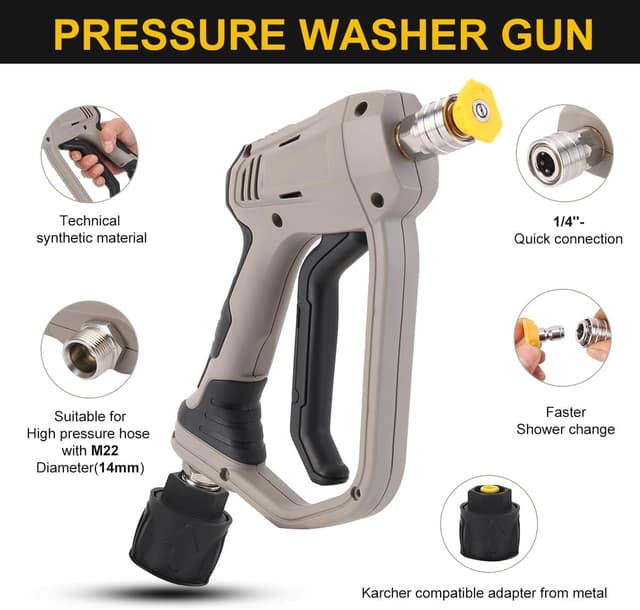 Detalle de Yuirshion High Pressure Washer Gun with 5 Nozzle Tips (up to 4350 PSI) for Car Cleaning