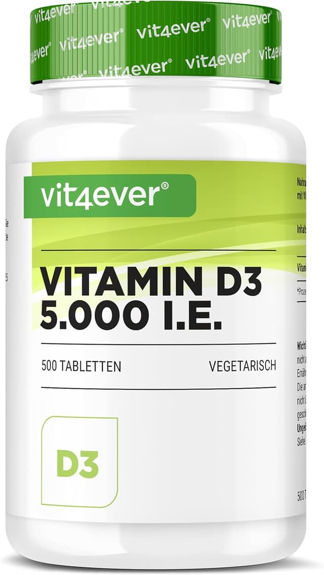 Detalle de Vit4ever Vitamin D3 5000 I.E. Depot – 500 Tabletten (5-Tages-Dosis, vegetarisch)
