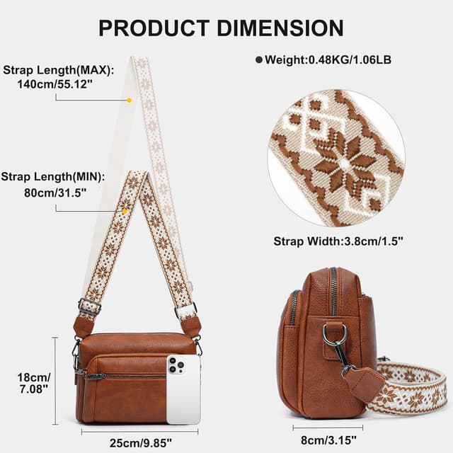 Detalle de HILAEX Anti-theft Women’s Cross Body Bag with 4 Zip Compartments and Adjustable Wide Strap