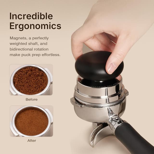 Detalle de TIMEMORE Espresso Tamper-Set 58,4 mm mit WDT-Werkzeug, selbstnivellierendem Tamper und Gravity-Distributor