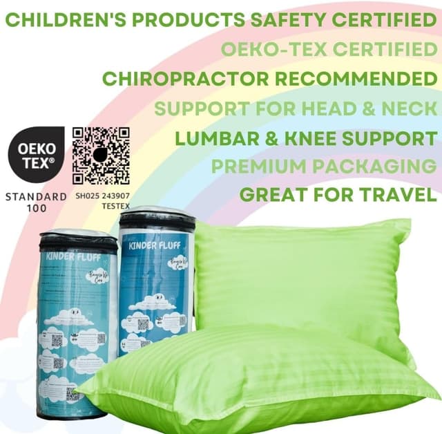 Detalle de Kinder Fluff Kids Pillow (lot de 2) 16x24 pouces – Oreillers pour enfants dès 7 ans, coton 300T, garnissage fibre alternative
