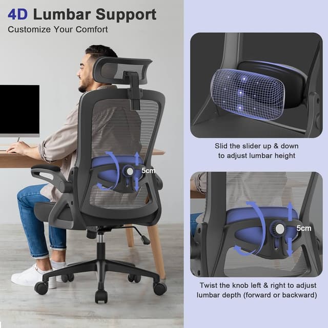 Detalle de YONISEE Ergonomic Office Chair with Lumbar Support, Adjustable Armrests and Headrests (Black)