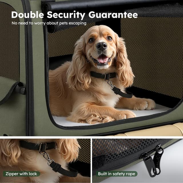 Detalle 2 de Pecute Large Dog Car Carrier Light Weight (68.5×52×52cm) with Breathable Windows