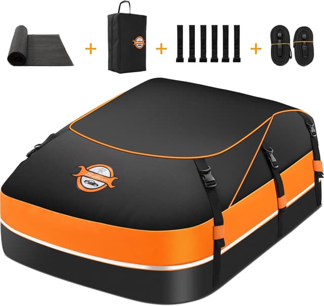 Detalle de Sailnovo Auto-Dachbox 21 Kubikfuß (598 l) faltbar, wasserdicht, 1000D Nylon – inkl. Anti-Rutsch-Matte & Gurte