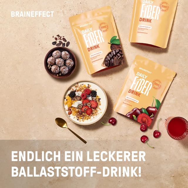 Detalle de BRAINEFFECT DAILY FIBER Ballaststoffgetränk mit Flohsamenschalen & Inavea™ Mix (zuckerfrei, 30 Portionen)