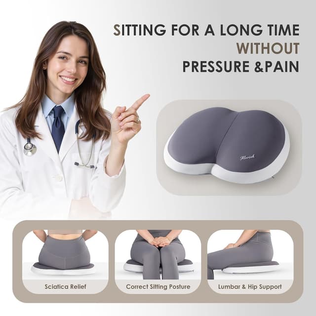 Detalle de FLORICH Car Seat Cushion and Back Support (Beige Grey) — Memory Foam Lumbar Pillow for Sciatica & Lower Back Relief