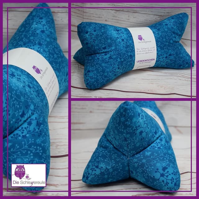 Detalle de Leseknochen Nackenkissen „Blumenranke Aqua“ von Schleyereule – handgestopft, waschbar & vielseitig