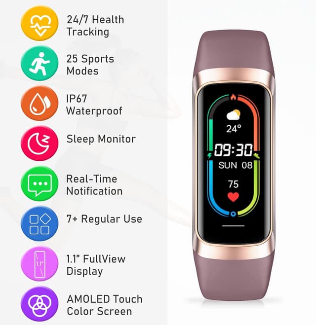 Detalle 2 de Moremore Fitness Tracker with 24/7 Heart Rate, Blood Pressure & Sleep Tracking (1.1" AMOLED, Bordeaux)