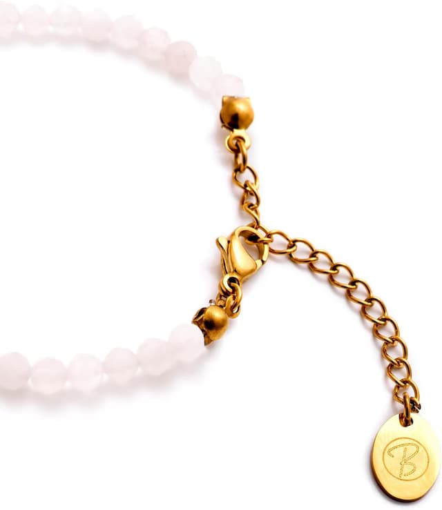 Detalle 2 de BERGERLIN Perlen-Fußkettchen Rosenquarz mit 925 Sterling Silber-Verschluss oder vergoldetem Verschluss