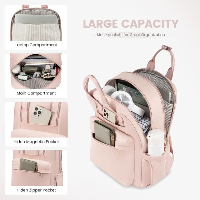 Detalle 2 de LOVEVOOK Damen Rucksack 15,6 Zoll Rosa