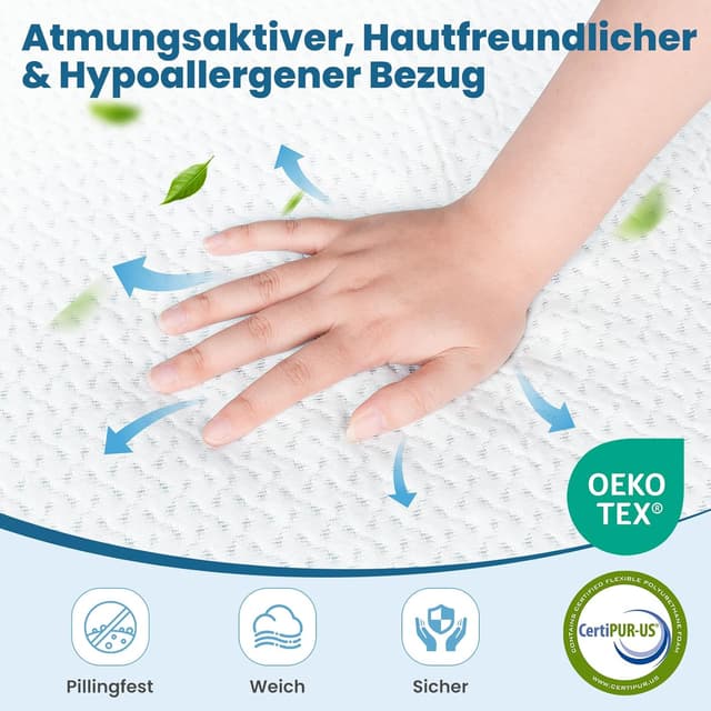 Detalle de FRIDEKO Matratzen-Topper 140x200 cm mit 5 cm Memory-Gel-Schaum (H2/H3), waschbarer Bezug