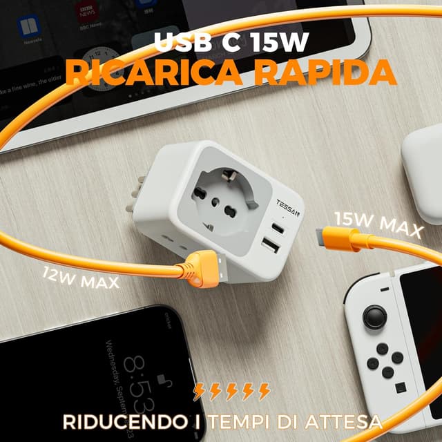 Thumbnail 2 de TESSAN Presa Multipla 2500W con USB 🔌