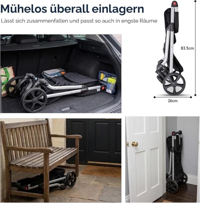 Detalle de Hoppa Einkaufstrolley – großer 74L klappbarer Einkaufswagen mit 6 Rädern und 5 Taschen