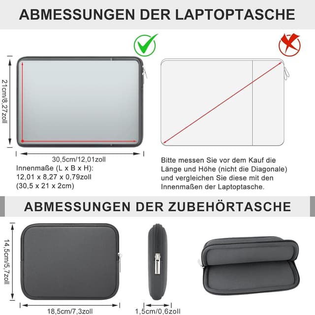 Thumbnail 4 de RAINYEAR 11 Zoll Laptop Hülle Grau