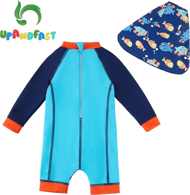 Detalle de upandfast Baby Jungen Badeanzug mit Sonnenhut UPF 50+ und Reißverschluss