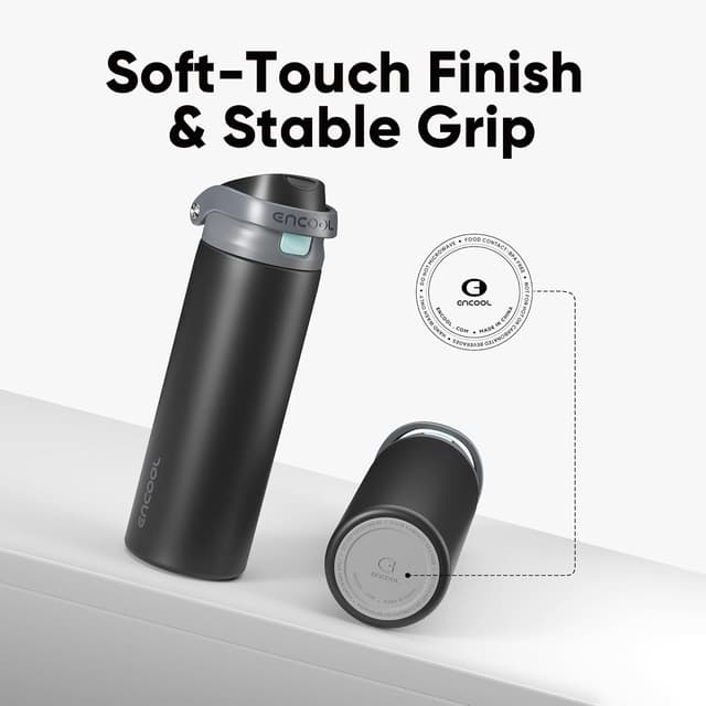 Detalle de ENCOOL Leakproof Insulated Water Bottle with Straw, 40 oz — Charcoal Gray