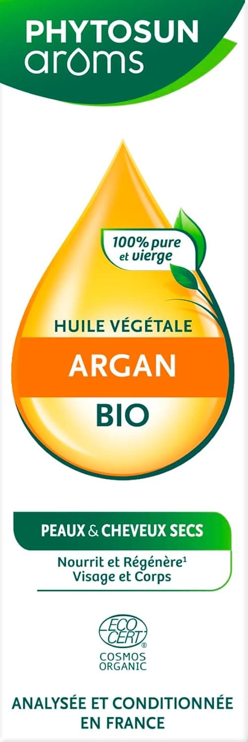 Detalle de Huile végétale d’argan bio PHYTOSUN AROMS, 100% pure et vierge, hydratante et fortifiante (50 ml)