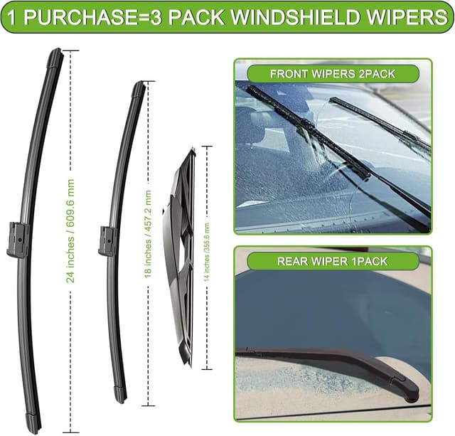 Detalle de PARRATI Windshield Wipers for Mazda CX-5 & CX-9 (2017-2024) — Front & Rear Replacement Blades, Quiet & Streak-Free