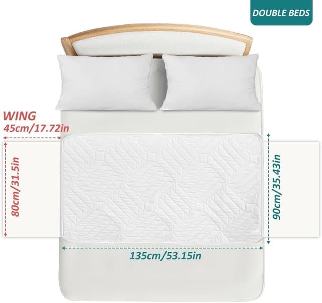 Detalle de DUJUIKE Assorbente lavabile per incontinenza con ali e fondo antiscivolo impermeabile, 2 pezzi (90×135 cm) – bianco