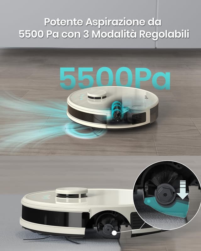 Detalle de LEFANT M1 Robot Aspirapolvere Lavapavimenti con mappatura dToF, 5.500Pa e compatibilità Alexa (Champagne)