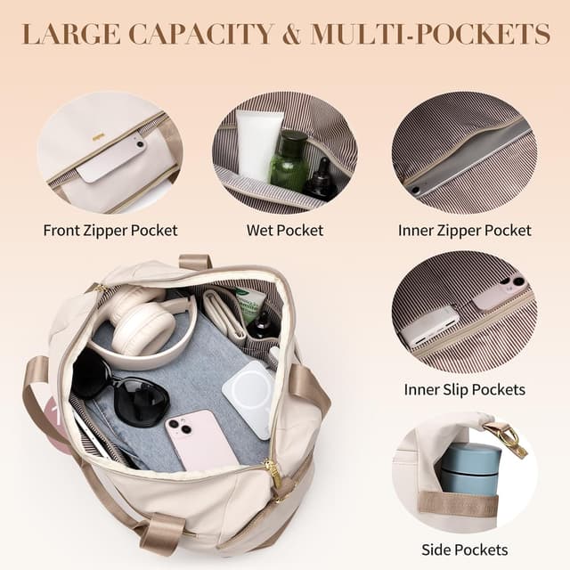 Detalle de VNINE Borsone da viaggio donna con scomparto scarpe e separazione asciutto/bagnato, bagaglio a mano e weekender