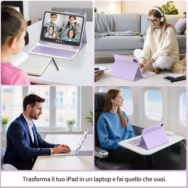 Thumbnail 6 de TQQ Cover con Tastiera per iPad Air 11 pollici (M3 2025 e M2 2024) / iPad Air 5ª-4ª Gen / iPad Pro 11 pollici: tastiera Bluetooth staccabile QWERTY italiano