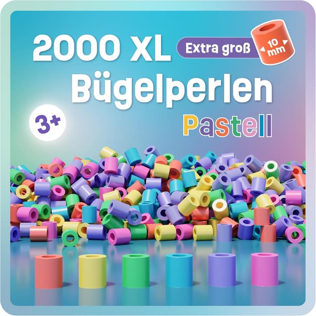 Detalle 2 de Smowo Große 10mm Bügelperlen (2000 Stück) mit 6 Pastellfarben – XL Steckperlen für Kinder ab 3 Jahren