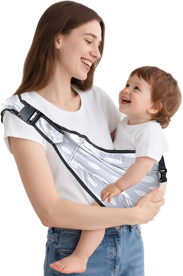 Detalle de JOYNCLEON Portabebè fisiologico laterale con spallone extra lungo, 0-36 mesi (4-25 kg) grigio