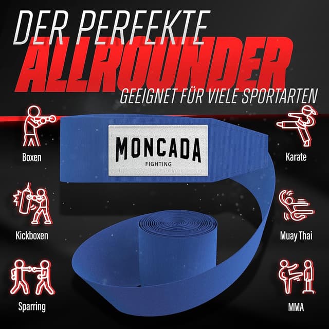 Detalle 2 de Moncada Fighting® Boxbandagen mit Daumenschlaufe (4 m) – extra breiter Klettverschluss für Boxen, MMA & Kickboxen
