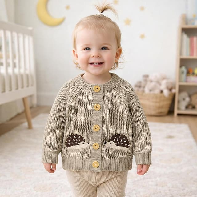 Detalle de Yoolhamy Baby Strickjacke für Kleinkinder mit Igel-Design – warmer Cardigan mit Knöpfen, Unisex