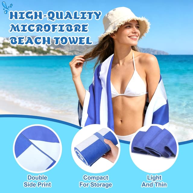 Detalle de Anavasi Microfibre Beach Towels for Adults (2 Pack) 180 x 90 cm with Drawstring Bag – Quick Dry, Sand Free