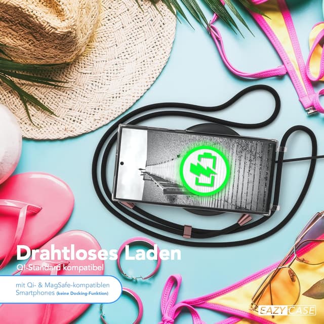 Detalle 2 de EAZY CASE Handykette für Samsung Galaxy S22 Ultra 5G – Umhängeband mit Schutzhülle, Silikon/TPU, Clips in Rose