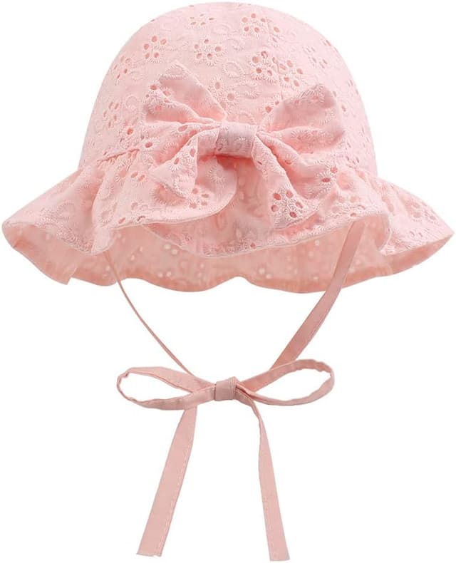 Detalle de XIAOHAWANG Sommerhut für Baby-Mädchen mit UV-Schutz aus Baumwolle und Schleife