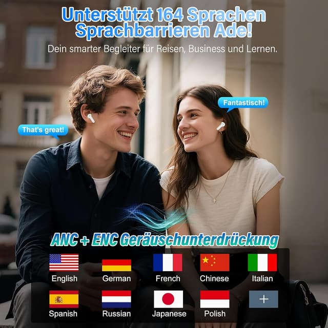 Thumbnail 2 de KI Übersetzer Kopfhörer Echtzeit‑Übersetzer 164 Sprachen