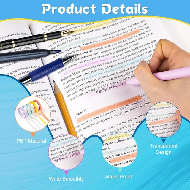 Detalle de Hoiny 10 Rollen transparente fluoreszierende Haftnotizen / Highlight Strips (5 x 6 mm)