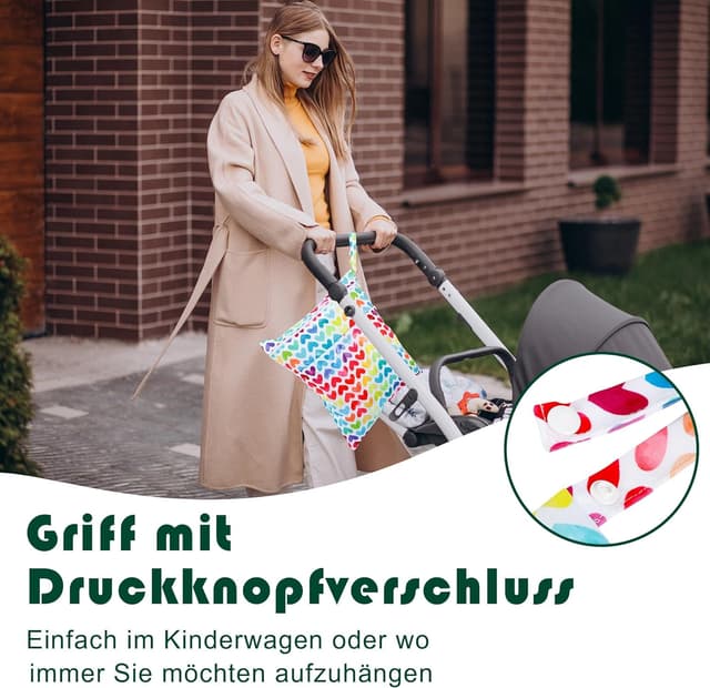 Detalle de Rinfency 3er Wetbag-Set (groß) für Kindergarten, wasserdichte Nappy-/Bade-Taschen – rosa
