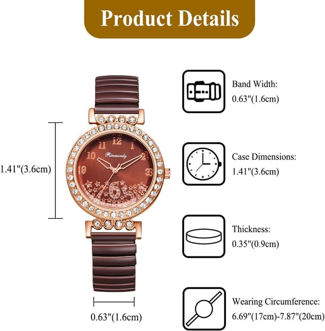 Detalle 2 de Avaner Damenuhr elastisches Edelstahlband mit Zirkon-Dekoration und arabischen Ziffern (Analog, Quarz)