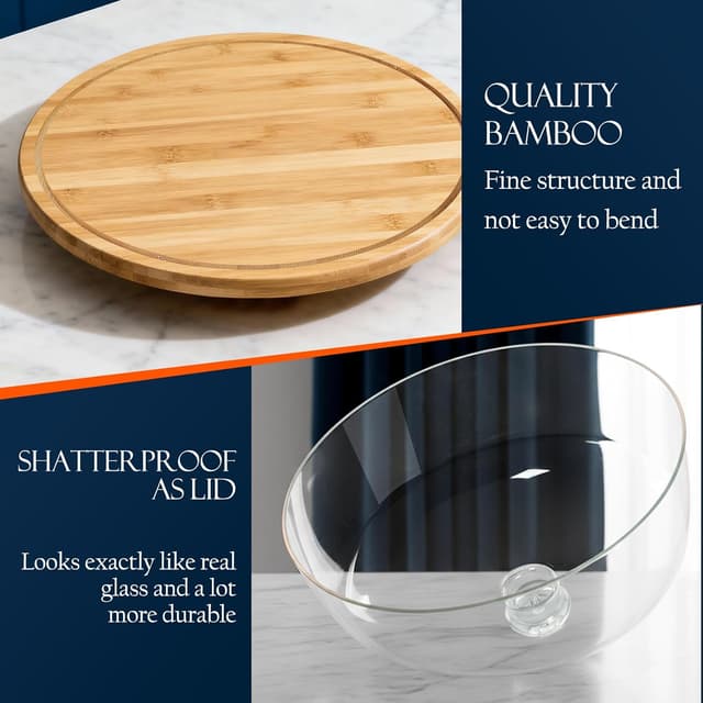 Detalle de Masthome Wooden Cake Stand with Lid (12-inch) with Rotating Base and Clear Acrylic Dome Cover
