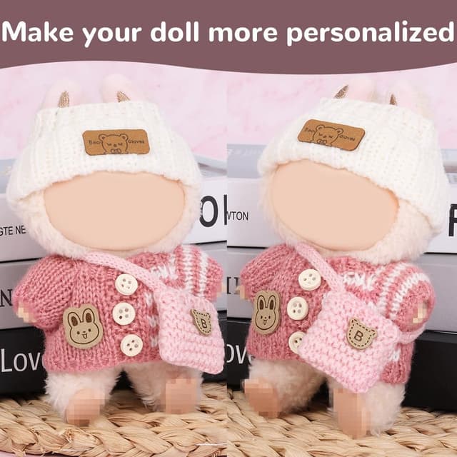Detalle 2 de Vicloon 3 pcs doll clothes set for 17cm sitting dolls – red sweater, shoulder bag and hat