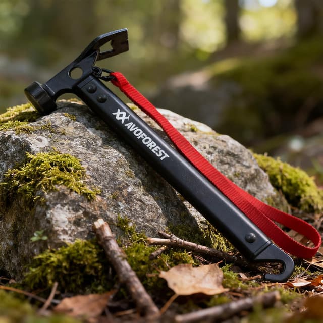 Detalle 2 de AVOFOREST Camping Hammer aus Aluminium mit Haken – multifunktionales Camp-Tool inkl. Aufbewahrungstasche