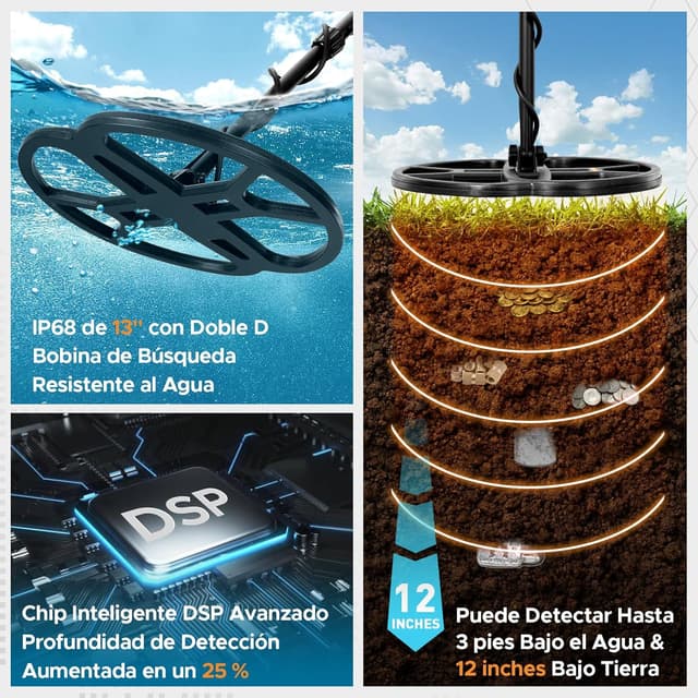 Thumbnail 4 de Hazlewolke Detector de Metales Profesional 33cm 💎 Resistente al Agua