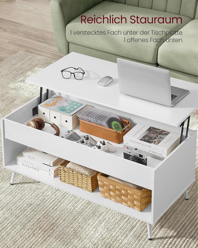 Detalle de VASAGLE höhenverstellbarer Couchtisch mit Gaszylinder und Stauraum LCT267WE01