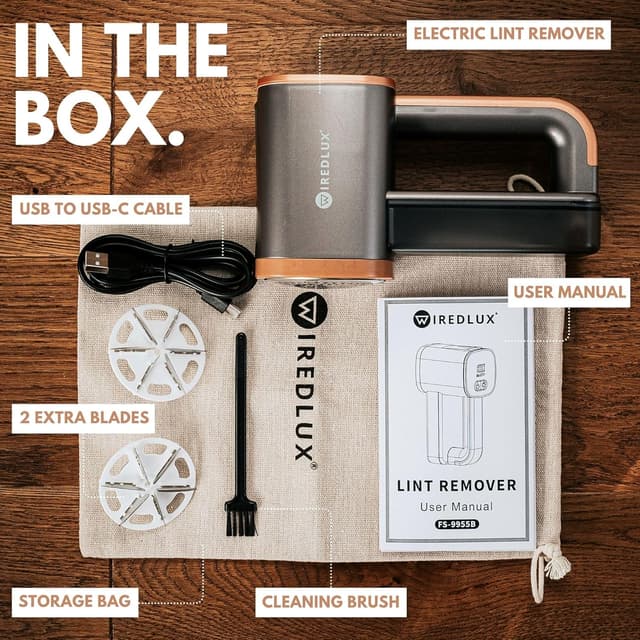 Thumbnail 6 de WiredLux Elektrischer Fusselrasierer (wiederaufladbar) mit LED-Licht, 3 Geschwindigkeiten und 6-Klingen – Graphitgrau/Kupfer