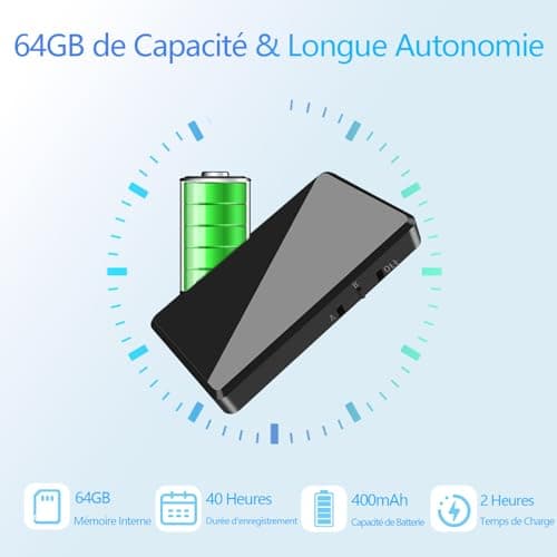 Thumbnail 3 de CKKLFF Mini Enregistreur Vocal 64 Go